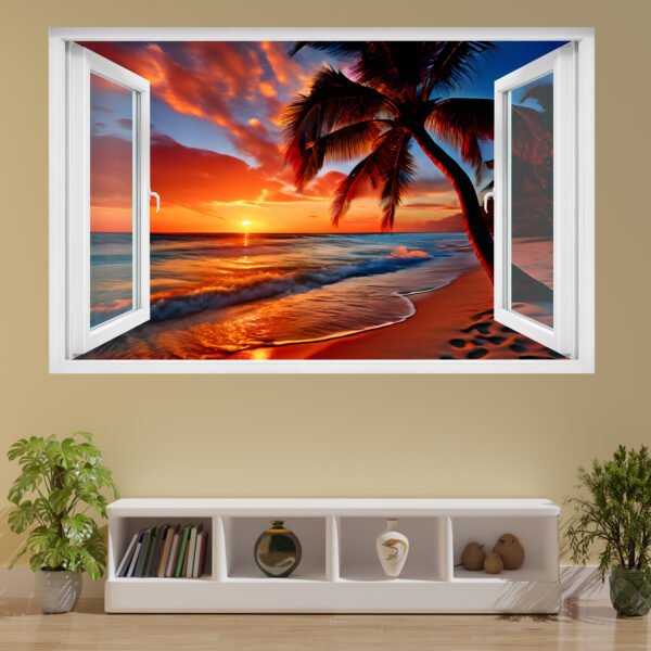 Majestic Sunset on Tropical Beach Mural Decal Self-adhesive Wall Sticker Poster