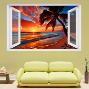Majestic Sunset on Tropical Beach Mural Decal Self-adhesive Wall Sticker Poster