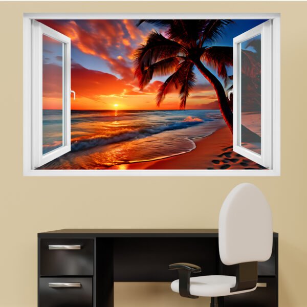 Majestic Sunset on Tropical Beach Mural Decal Self-adhesive Wall Sticker Poster