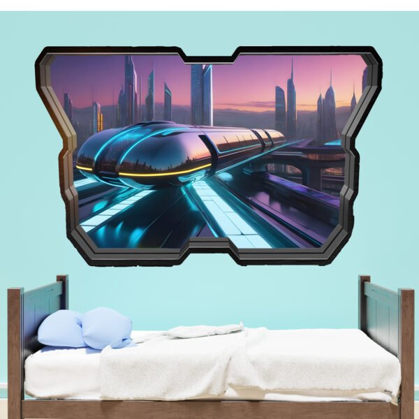 Futuristic Levitating Train Wall Art Sticker Self-adhesive Mural Decal Poster