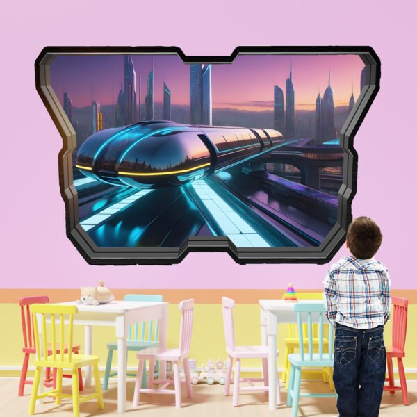 Futuristic Levitating Train Wall Art Sticker Self-adhesive Mural Decal Poster