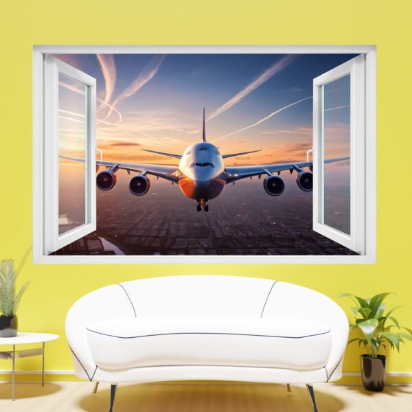 Passenger Airplane Over City Wall Sticker Self-adhesive Mural Decal Poster