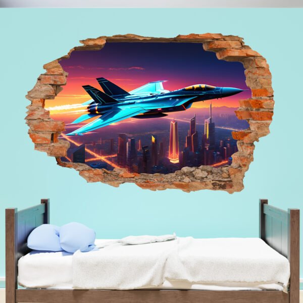 Epic Fighter Jet Over a City Wall Sticker Self-adhesive Mural Decal Poster