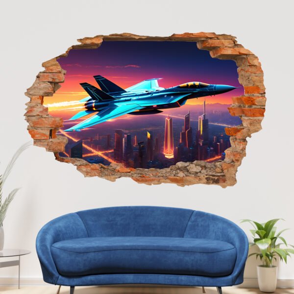 Epic Fighter Jet Over a City Wall Sticker Self-adhesive Mural Decal Poster