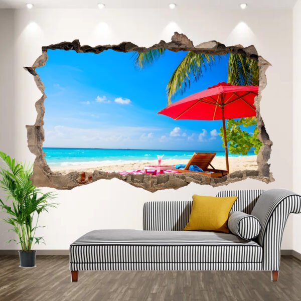 Parasol on Tropical Beach Wall Art Poster Self-adhesive Sticker Decal Mural
