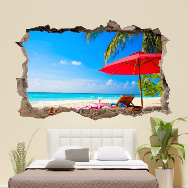 Parasol on Tropical Beach Wall Art Poster Self-adhesive Sticker Decal Mural