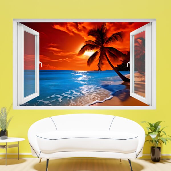 Majestic Sunset on Tropical Beach Wall Sticker Self-adhesive Poster Decal