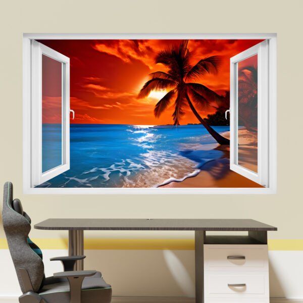 Majestic Sunset on Tropical Beach Wall Sticker Self-adhesive Poster Decal