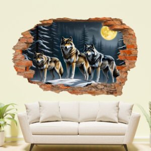 Epic Wolves Full Moon Wall Sticker Mural Decal Poster