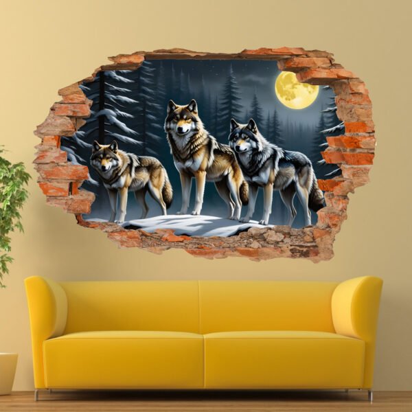 Epic Wolves Full Moon Wall Sticker Mural Decal Poster