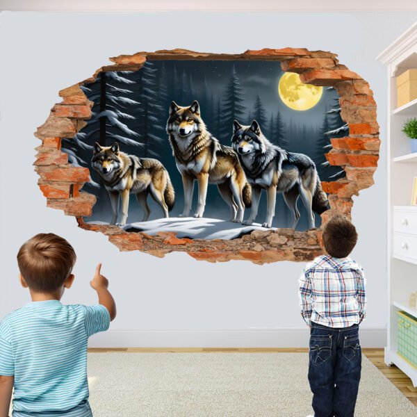Epic Wolves Full Moon Wall Sticker Mural Decal Poster
