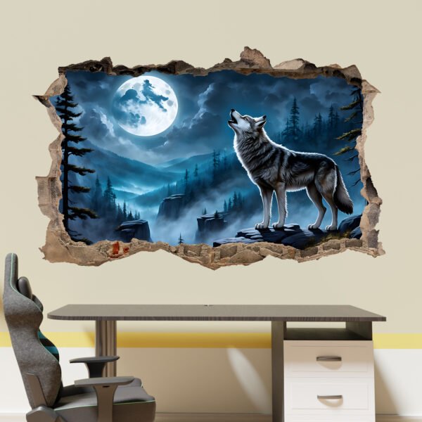 Howling Lone Wolf Wall Sticker Mural Decal Poster
