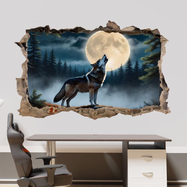 Howling Lone Wolf Fool Moon Mural Decal Sticker Poster