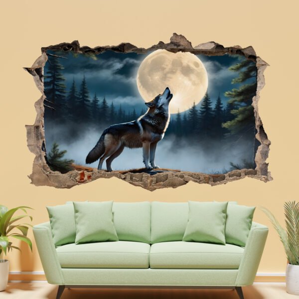 Howling Lone Wolf Fool Moon Mural Decal Sticker Poster