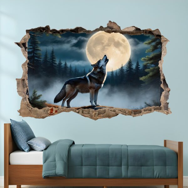 Howling Lone Wolf Fool Moon Mural Decal Sticker Poster