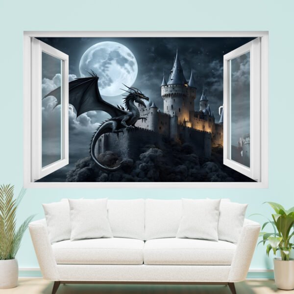 Medieval Castle and Dragon Decal Poster Self-adhesive Wall Sticker Mural
