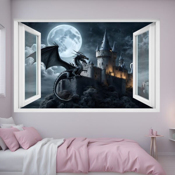 Medieval Castle and Dragon Decal Poster Self-adhesive Wall Sticker Mural