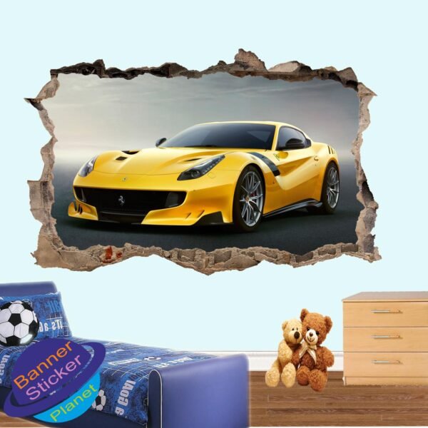 Super Fast Yellow Sport Car 3d Effect Decal Wall Sticker Art