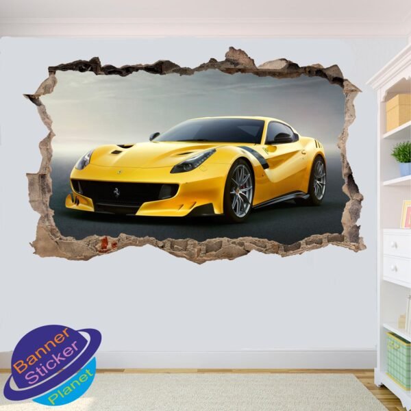 Super Fast Yellow Sport Car 3d Effect Decal Wall Sticker Art