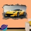 Super Fast Yellow Sport Car 3d Effect Decal Wall Sticker Art
