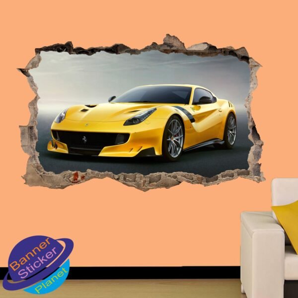 Super Fast Yellow Sport Car 3d Effect Decal Wall Sticker Art